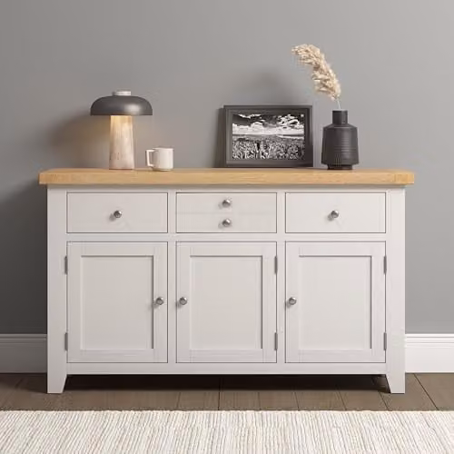 Seconique Windsor 3 Door 3 Drawer Sideboard in Ivory/Oak, W/D/H: 137.0 x 81.5 x 40.0 cm