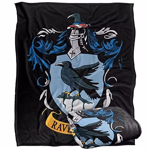 Warner Brothers Harry Potter Ravenclaw Crest Fluffy Fleece Blanket in White and Multicolour, W/D/H: 152 x 127 cm