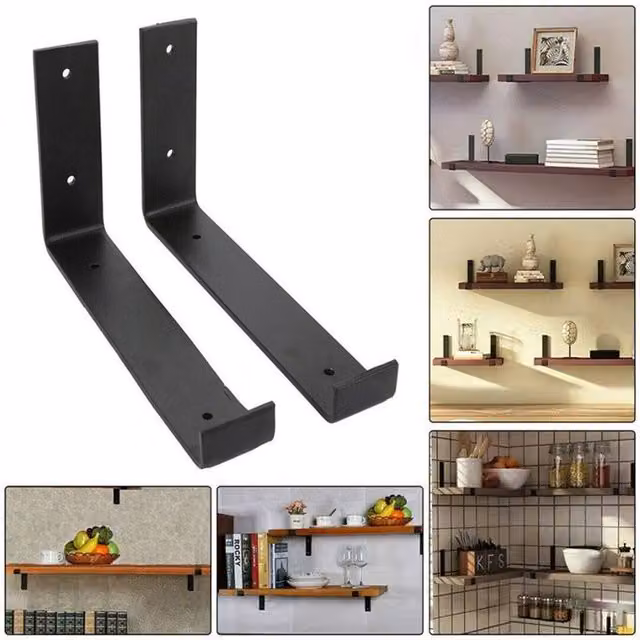 SPETLEK Industrial Rustic Steel Shelf Brackets in Matt Black with Screws, 2x 25 cm