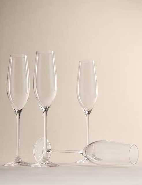 M&S Maxim Set of 4 Clear Crystal Glass Champagne Flutes