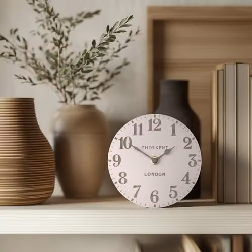Thomas Kent Shy Pink Arabic Mantel Clock with Stone Effect Numerals and Silent Quartz Movement – 2