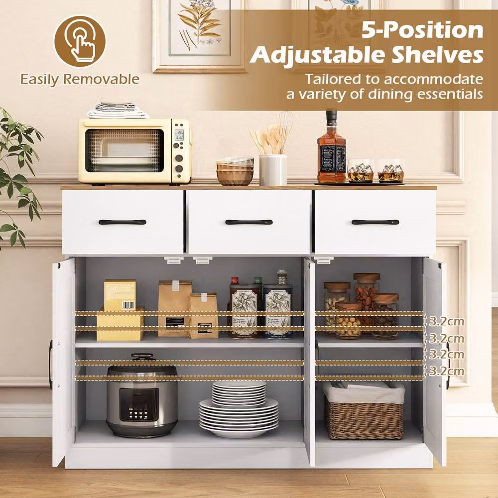 Gymax Farmhouse Large Sideboard Storage Cabinet with Drawers in White – 3