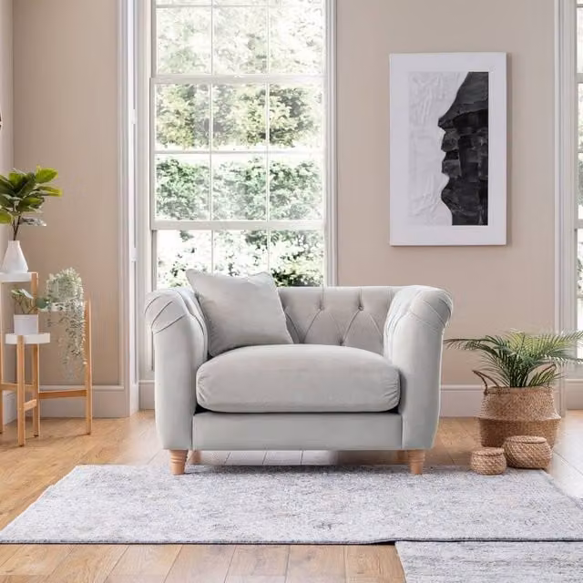 The Great Sofa Company Kensington Silver Velvet Chesterfield Armchair – 1