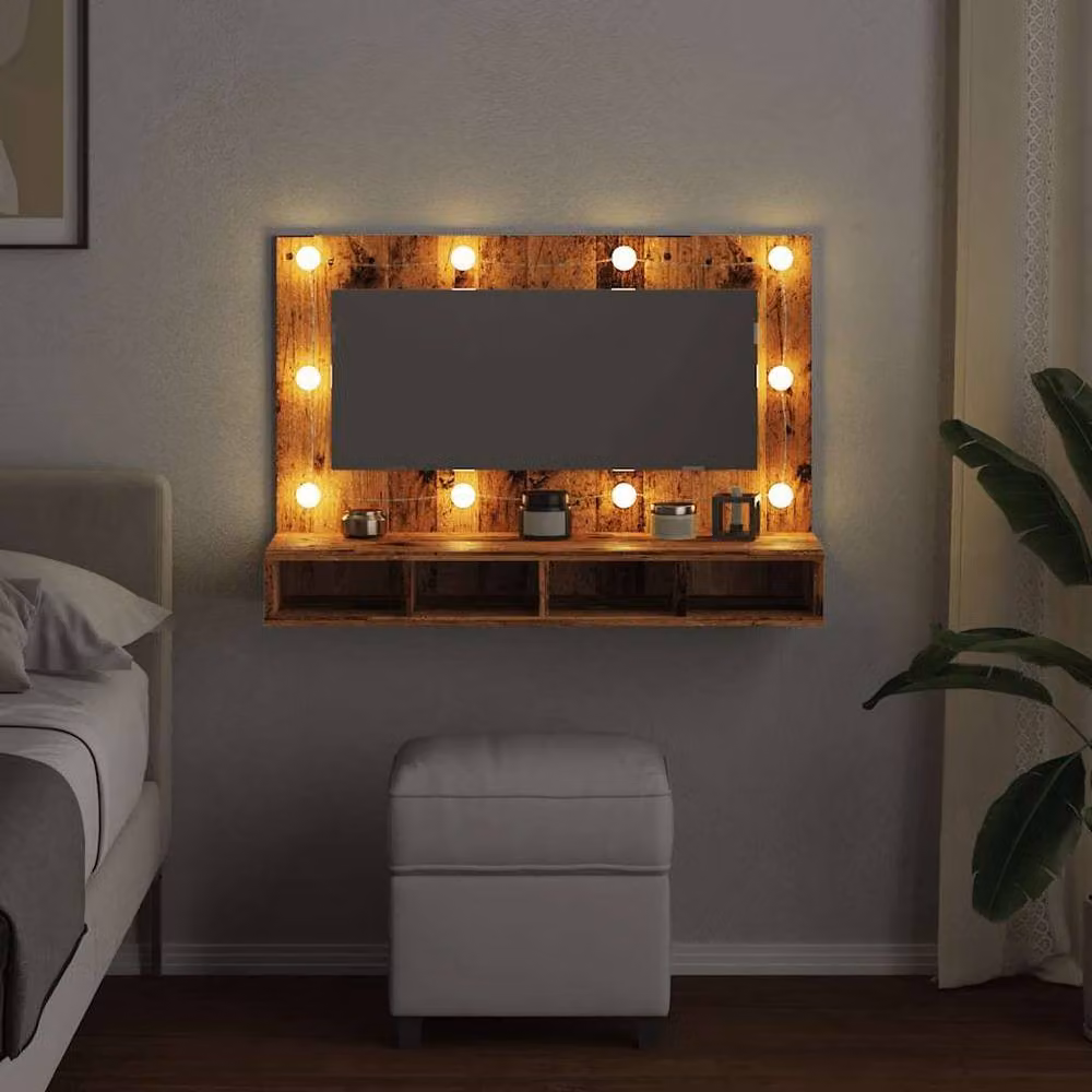 Berkfield Home Mirror Cabinet with LED in Old Wood Brown, W: 90 cm, D: 31.5 cm, H: 62 cm – 3