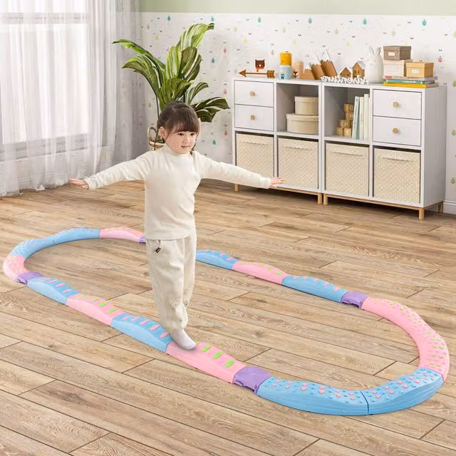 Costway 20 Piece Modular Plastic Balance Beam Set in Pink and Multicolour