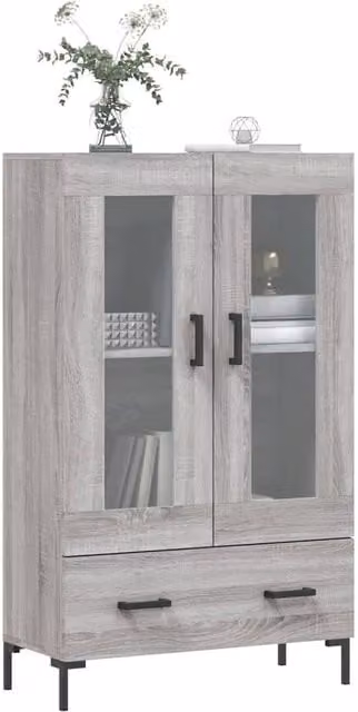 Berkfield Home Grey Sonoma Highboard with Glass Doors and Internal Shelves, W/D/H: 69.5 x 31 x 115 cm