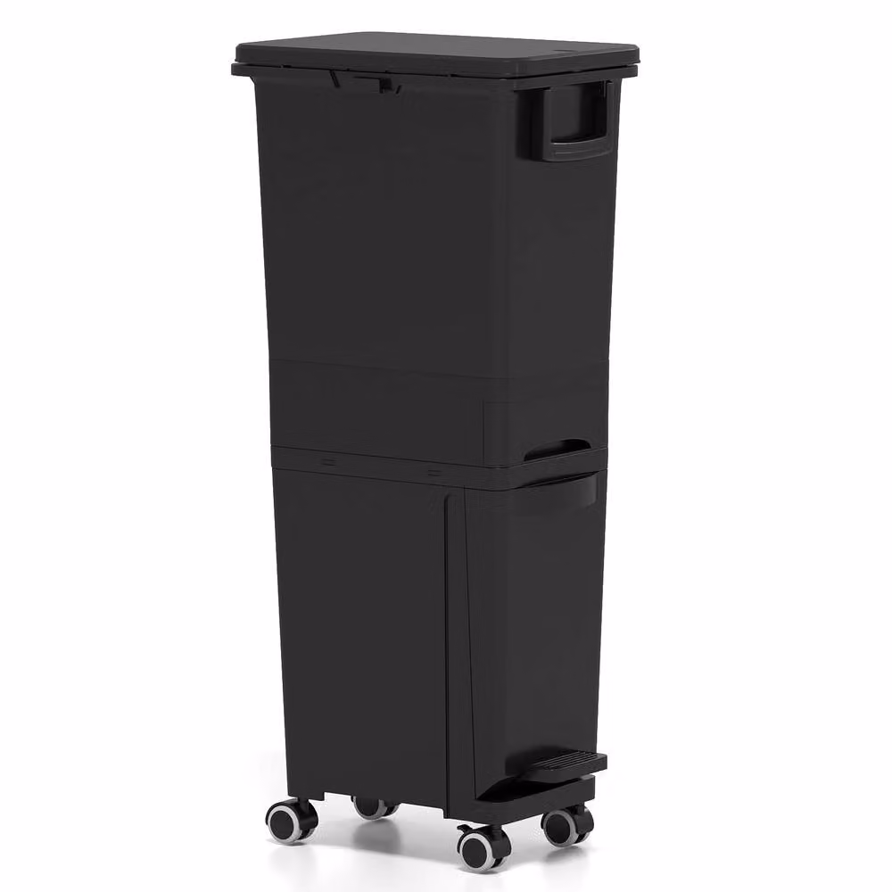 Costway Black Plastic Step-on Kitchen Trash Can with Drawer and Removable Inner Bucket – 5