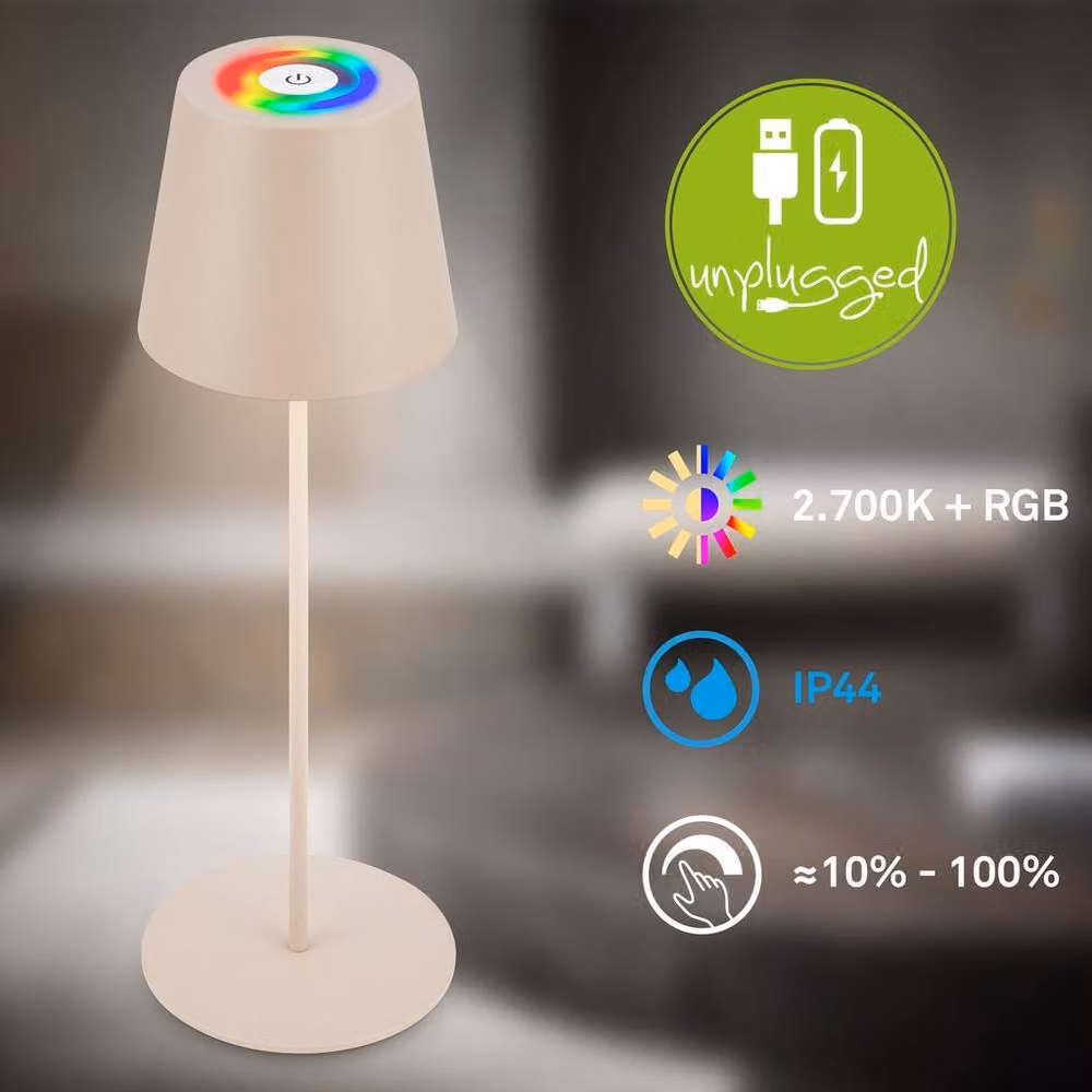 Briloner Beige LED Table Lamp, Rechargeable RGBW Colour Changing Dimmable Light with Touch Control – 2