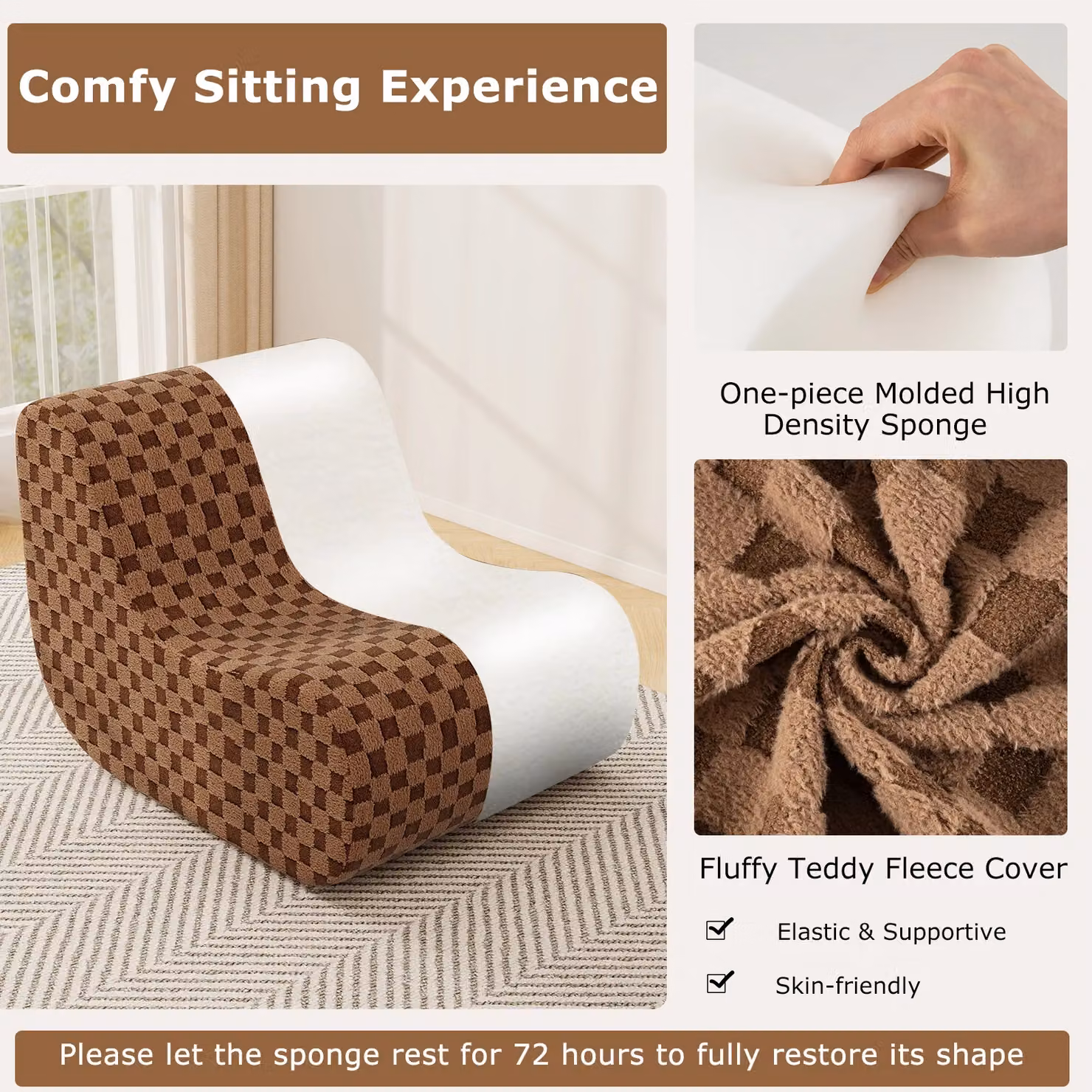Costway Accent Bean Bag Chair and Ottoman Lazy Sofa Set with Washable Cover in Brown – 6