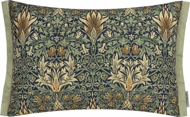 Morris & Co. Snakeshead Printed Outdoor Boudoir Cushion, Indigo and Green, W: 60 cm, D: 40 cm, H: 40 cm