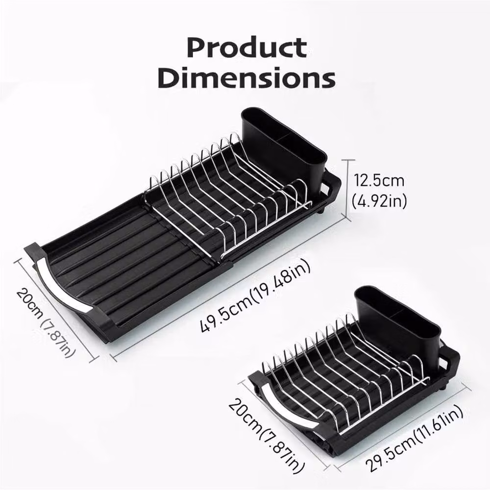 NESTLUNE Black Expandable and Foldable Metal Compact Dish Drying Rack, W: 100 cm, D: 15 cm – 2