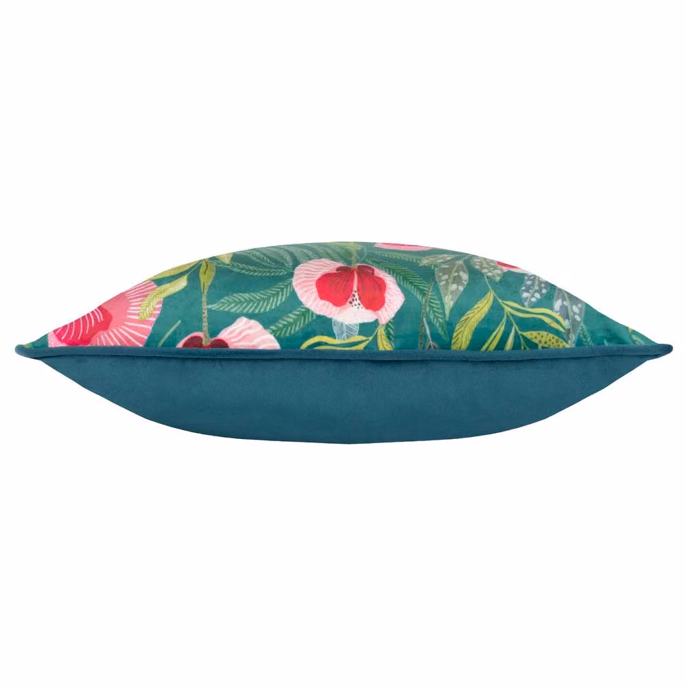 Wylder Nature House of Bloom Floral Velvet Cushion in Petrol, Pink and Green, W/D/H: 43 x 43 x 43 cm – 3