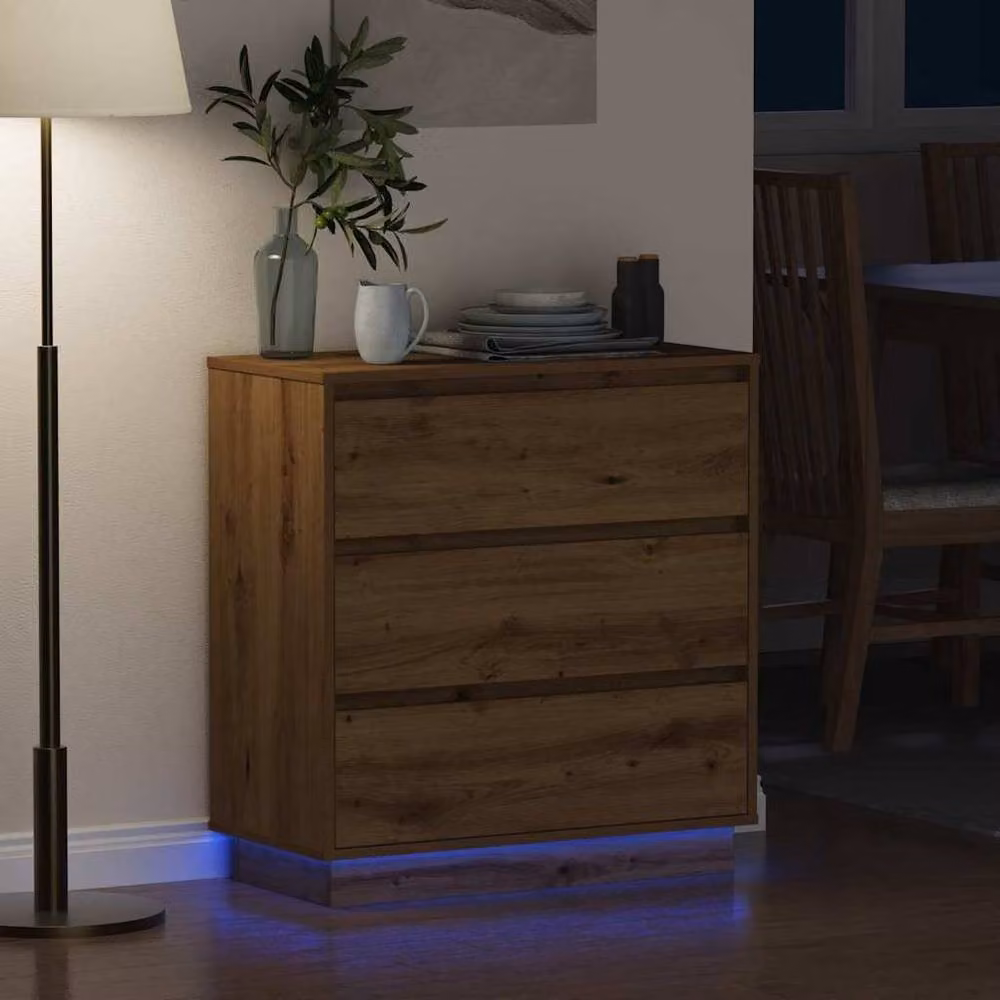 Berkfield Home Bedside Cabinet in Artisan Oak Brown with Integrated LED Lighting, W/D/H: 71 x 34.5 x 75 cm – 3