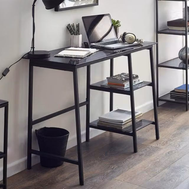 Julian Bowen Chicago Minimalist Computer Desk with Smoked Glass Top