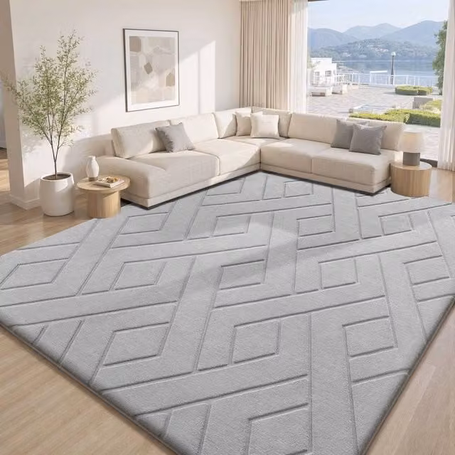 FORGEVIO Modern Round Non-Slip Polypropylene Rug in Grey, Diameter: 100 cm