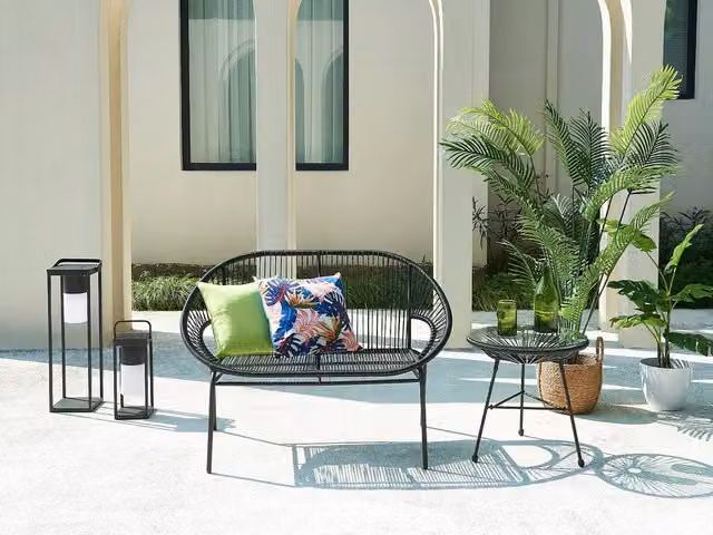 MYLIA ALIOS III Woven Resin Garden Bench in Black – 1