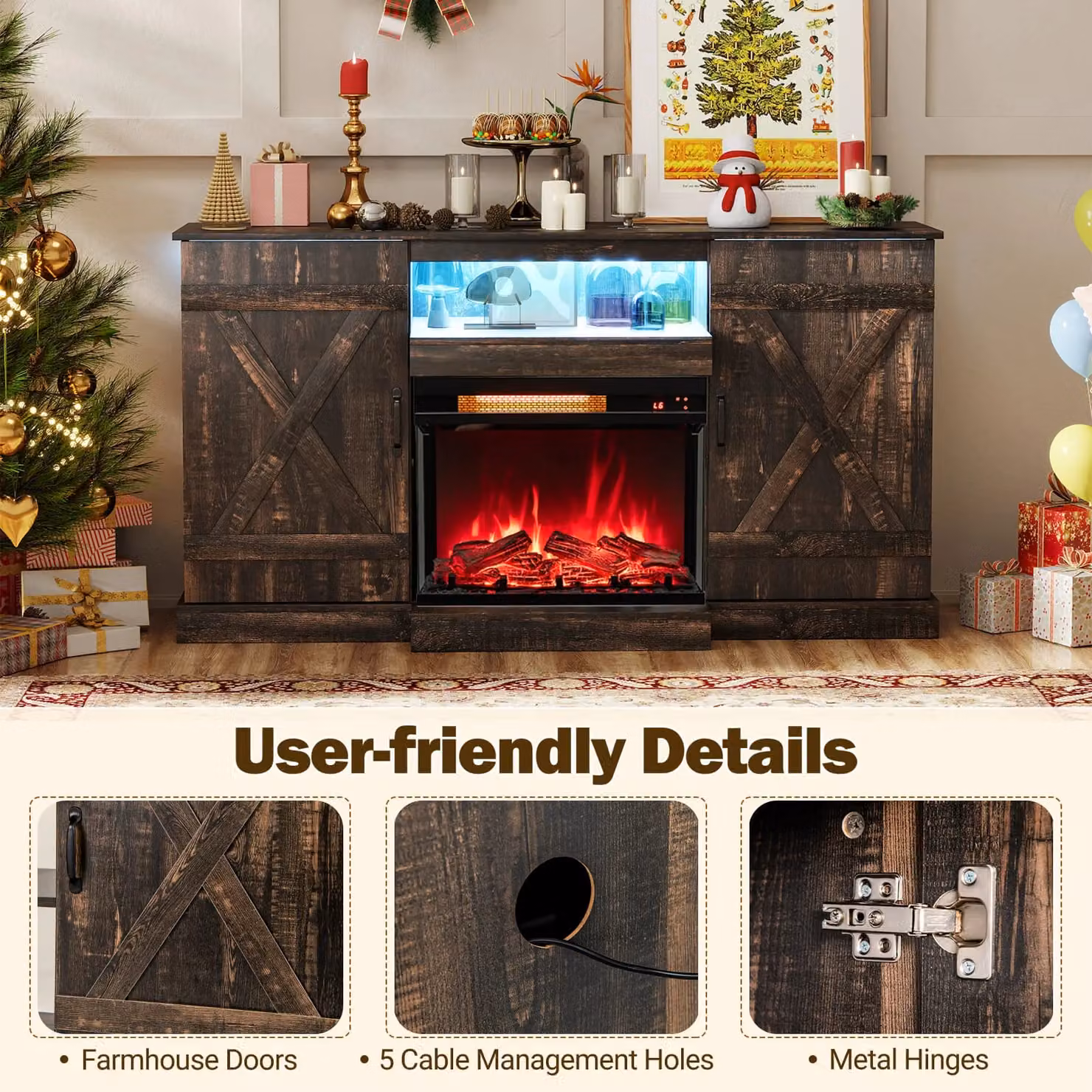 Costway Rustic Brown Media Console TV Cabinet for TVs up to 68 inch – 2