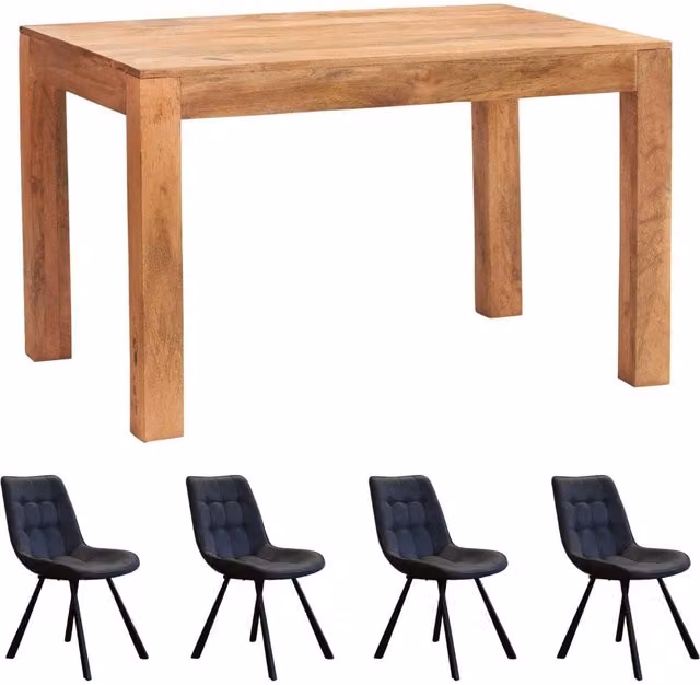 IH Design Dakota Industrial Mango Wood Dining Table Set with 4 Chairs in Brown