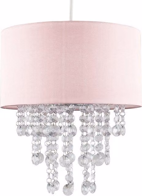 ValueLights Jesmond Pink Ceiling Pendant with Crystal and Fabric Droplets – 1