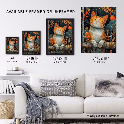 Artery8 Happy Ginger Tabby in Nature Framed Wall Art Print, Multicolour, W: 21.0 cm, H: 29.7 cm – 3