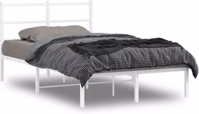 Berkfield Home Metal Bed Frame with Headboard, White, W/D/H: 120 x 200 cm – 1