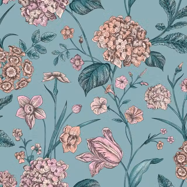 Rasch Amelie Hydrangea Floral Botanical Wallpaper in Petrol Teal – 1