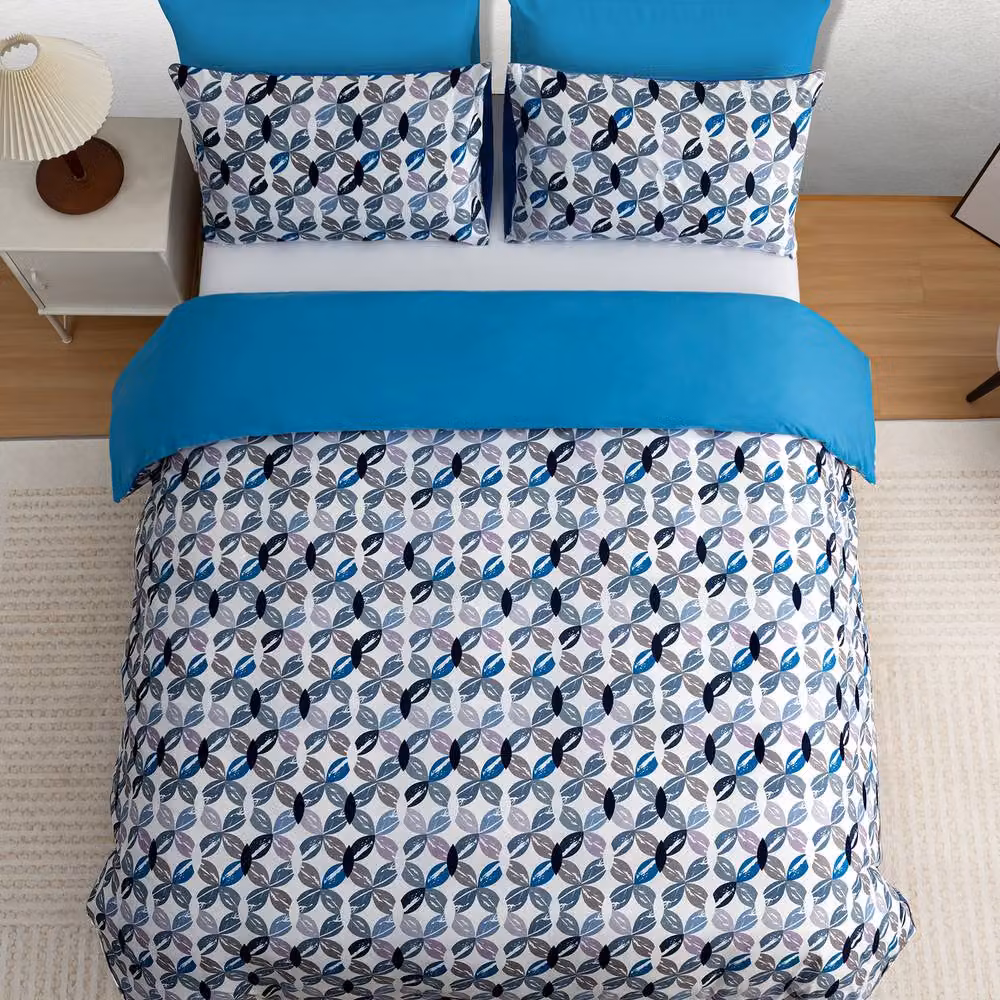 Pamposh Reversible Microfibre Duvet Cover and Pillowcase Set in Blue and White, Double (140 x 200 cm) – 4