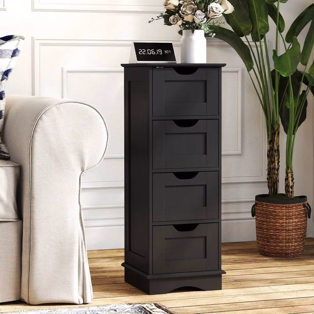 FLAVORA Modern Black Matt MDF 4 Drawer Freestanding Bathroom Cabinet – 5