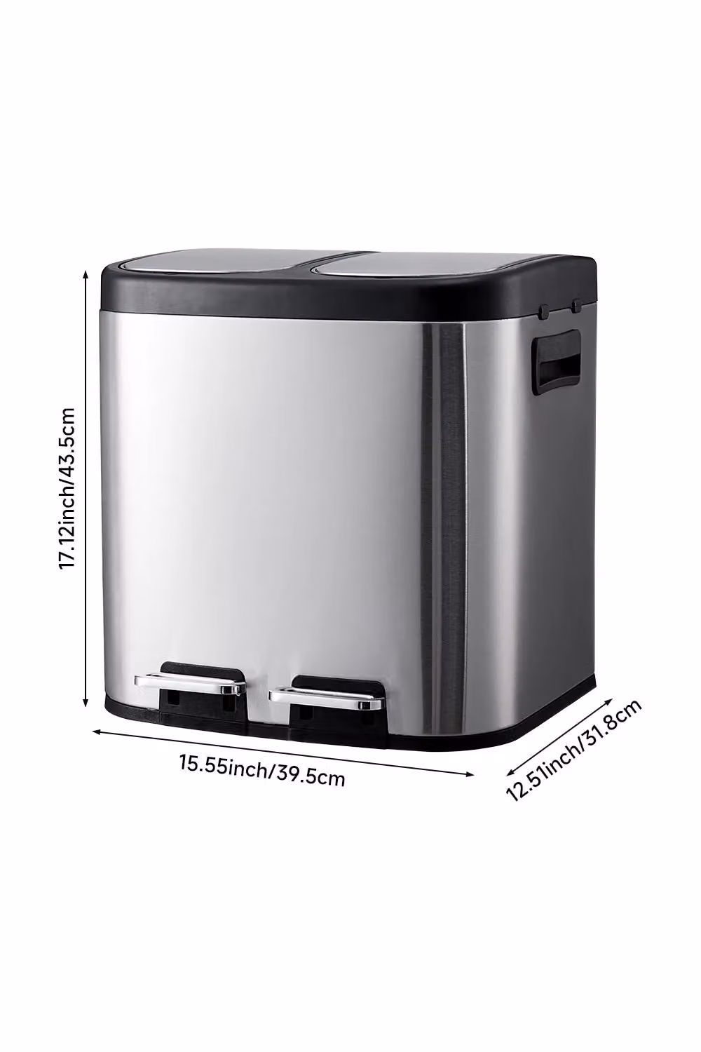 Living and Home 30L Stainless Steel Dual Pedal Recycling Dustbin in Metallic Silver – 3