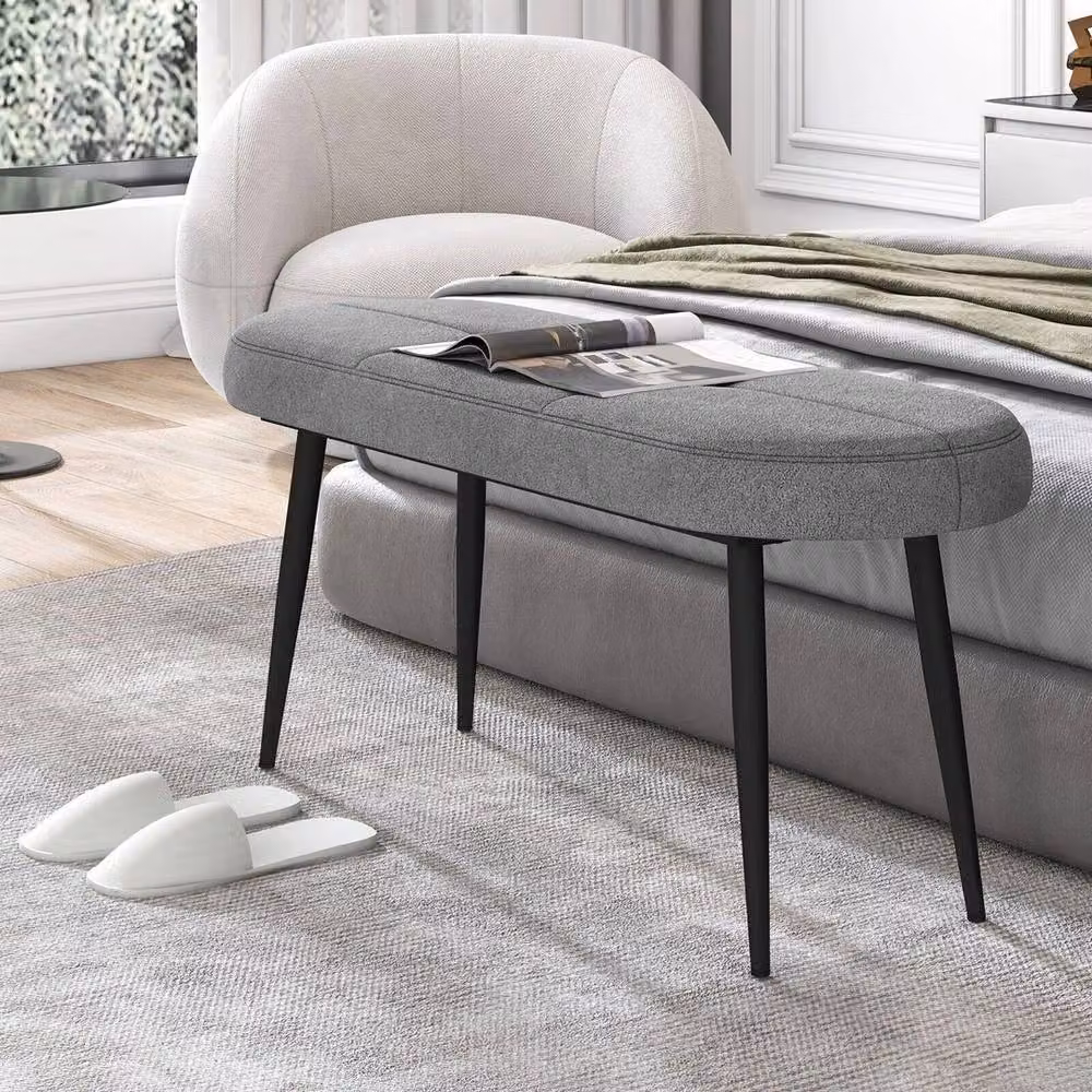 FORGEVIO Grey Upholstered Modern End of Bed Bench with Metal Frame – 2