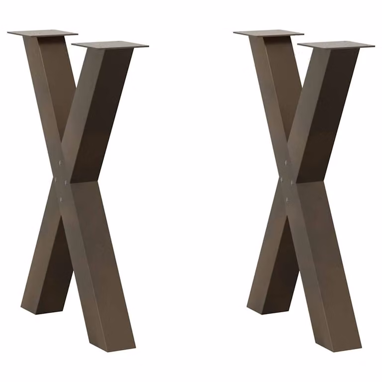 Berkfield Home X-Shaped Dining Table Legs, 2 Piece Set, Brown Matt Steel, W/H: 60 x 73 cm
