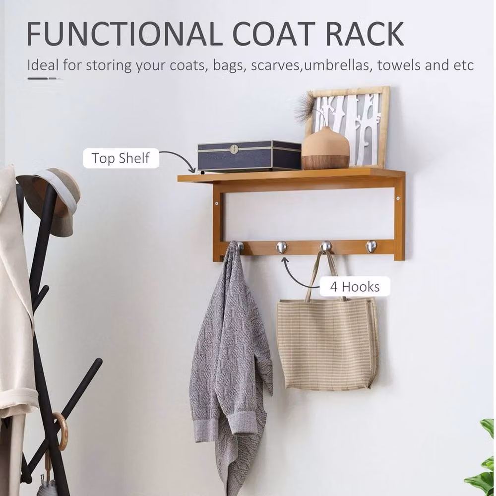 KORVIXA Modern Mounted Shelf Clothes Rack with Hanging Hooks in Brown and Beige – 3