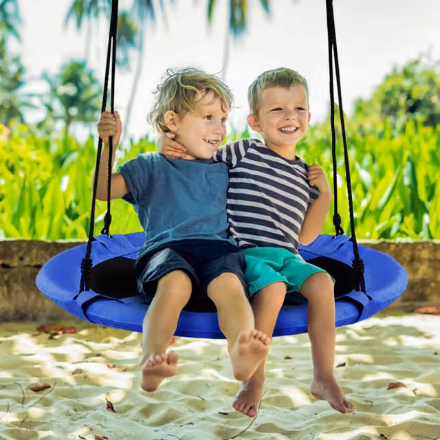 COSTWAY Kids Flying Saucer Tree Swing in Blue with Height-Adjustable Metal and Textile Design