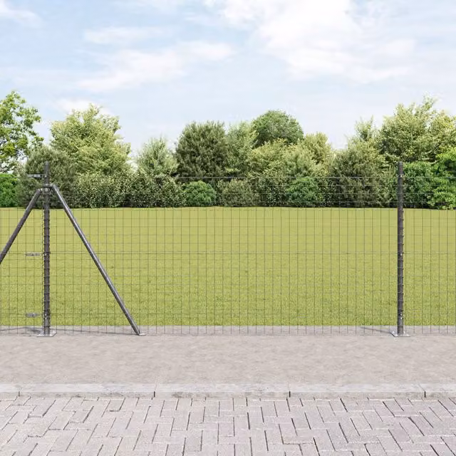 Berkfield Home 7-Piece Galvanised Steel Round Fence Posts with Bolt-Down Base Plates in Grey, Height: 110 cm, Diameter: 3.2 cm