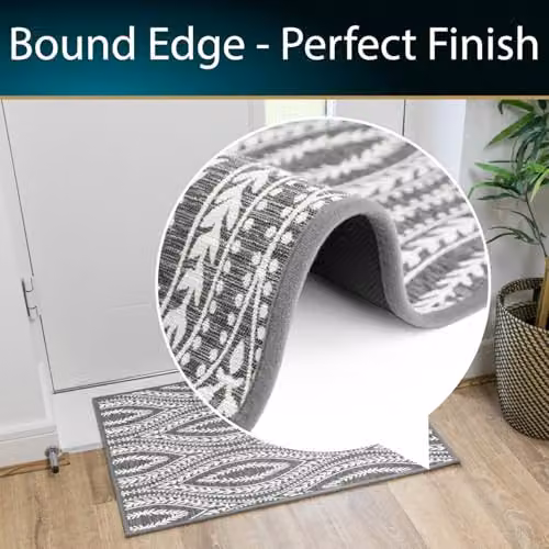 JVL Harmony Eyes Machine Washable Non-Slip Entrance Doormat and Runner Set in Grey and White – 5