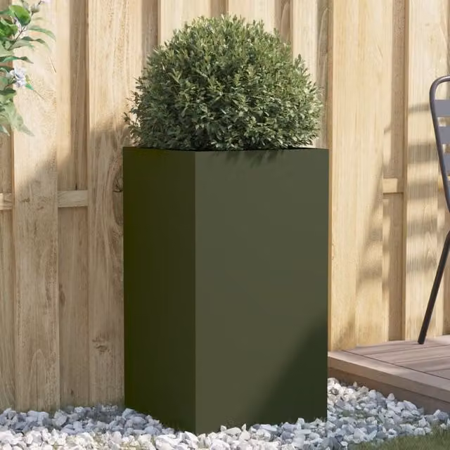 Berkfield Home Steel Ornamental Garden Planter Tub, Green, W/D/H: 42 x 38 x 75 cm – 1
