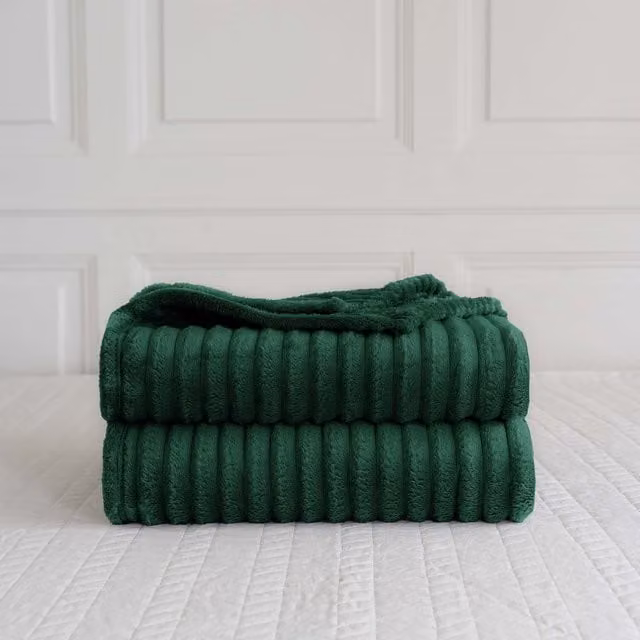 Velosso Green Striped Velvet Throw Blanket, W: 100 cm, D: 150 cm