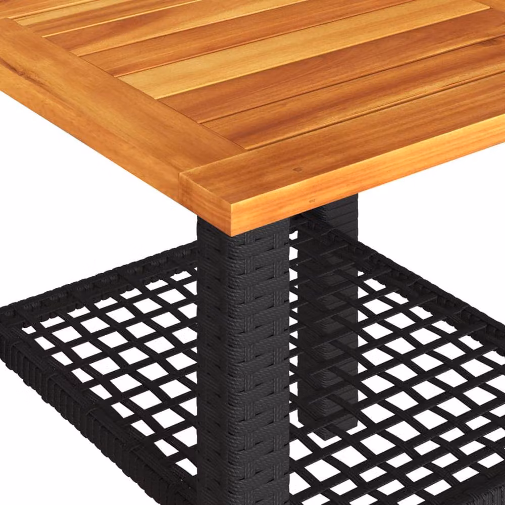Berkfield Home Black Poly Rattan and Acacia Wood Garden Table, W/D/H: 40 x 40 x 42 cm – 6