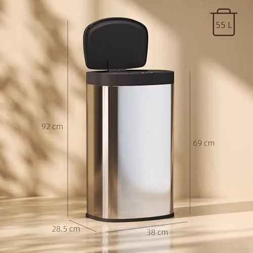 HOMCOM 55L Automatic Sensor Kitchen Bin in Silver, W/D/H: 38.0 x 28.5 x 69.0 cm – 7