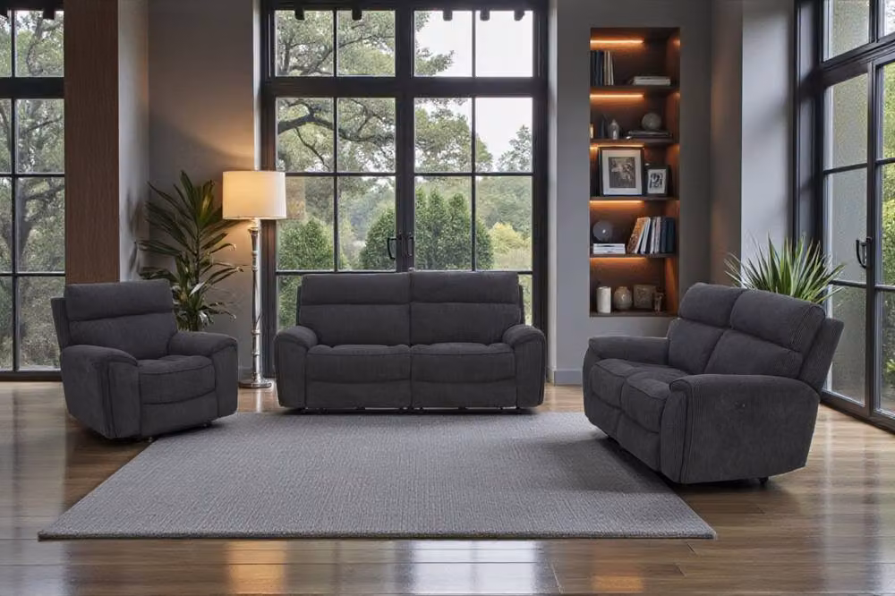 META Atlanta 2 Seater Power Recliner Sofa in Black Fabric with USB Charging – 1
