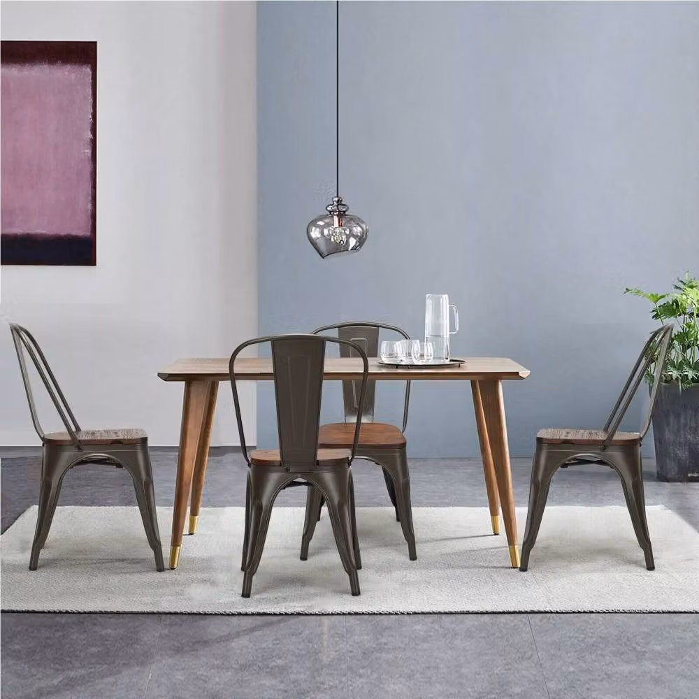 Costway Set of 4 Industrial Stackable Dining Chairs with High Backrest in Brown – 3