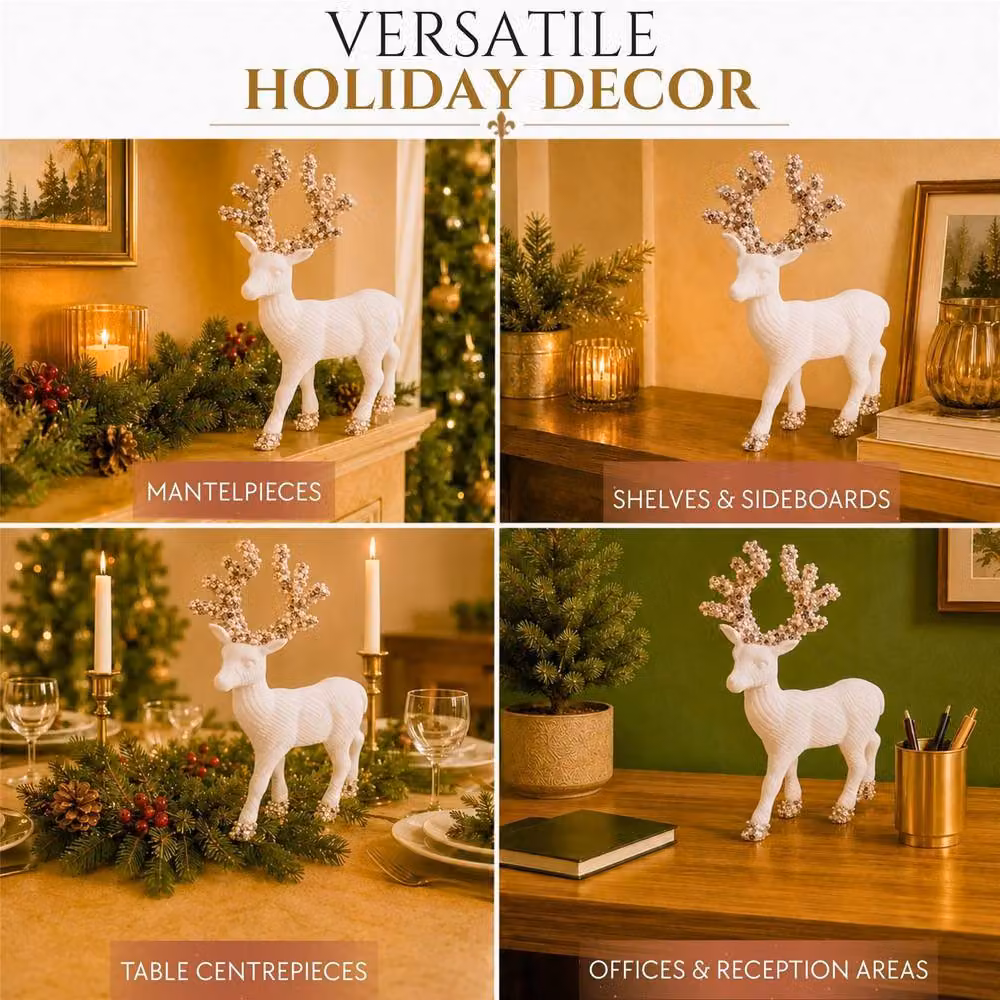 Shatchi White Velvet Christmas Reindeer Figurine, Height: 20 cm – 5