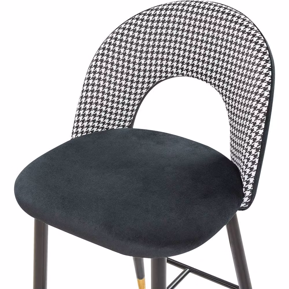 Wyld and Coco Set of 2 Velvet Steel Bar Chairs in Black and White with Gold Trim – 4
