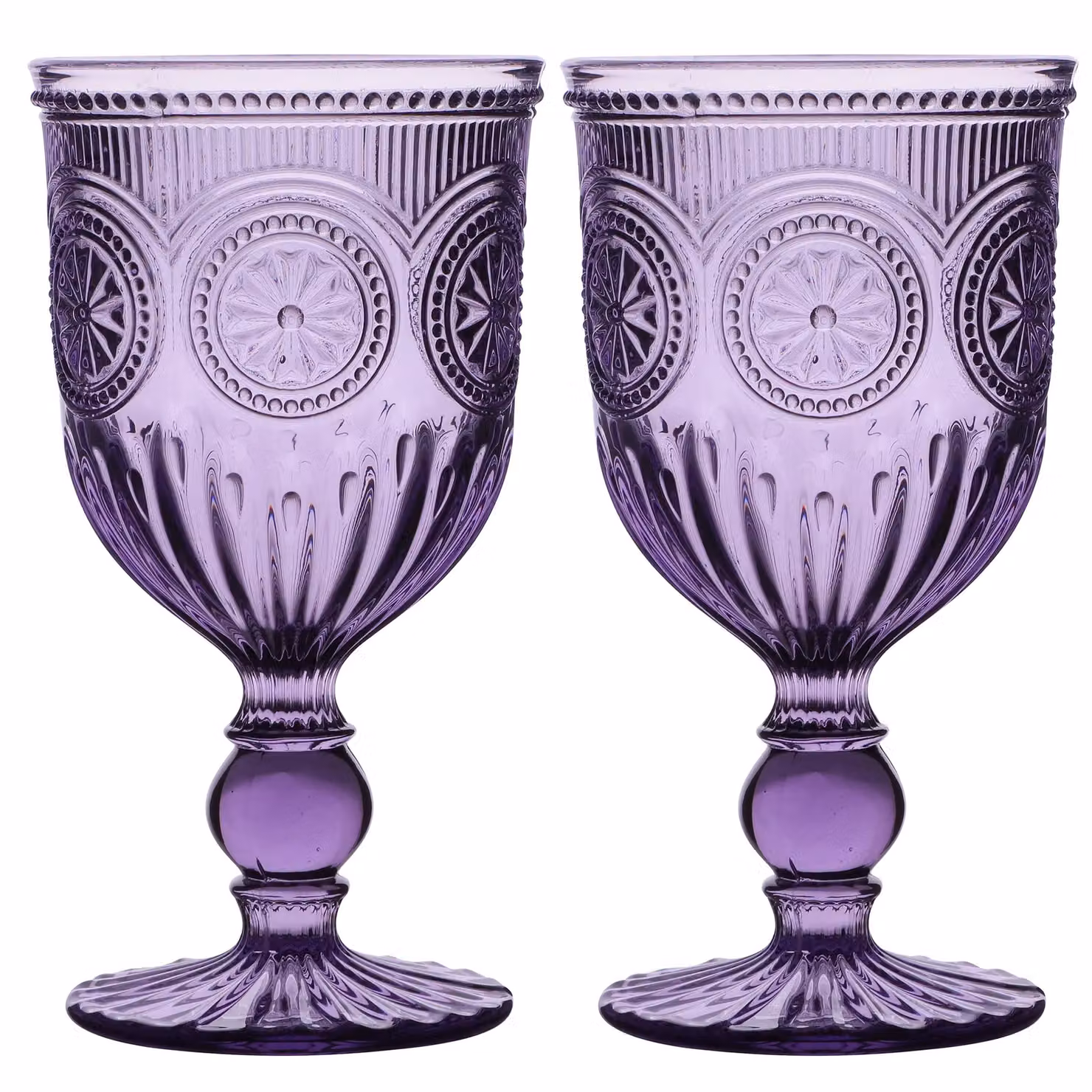 Dibor Set of 2 Purple Embossed Vintage Luxury Wine Goblets, 290ml per glass – 2