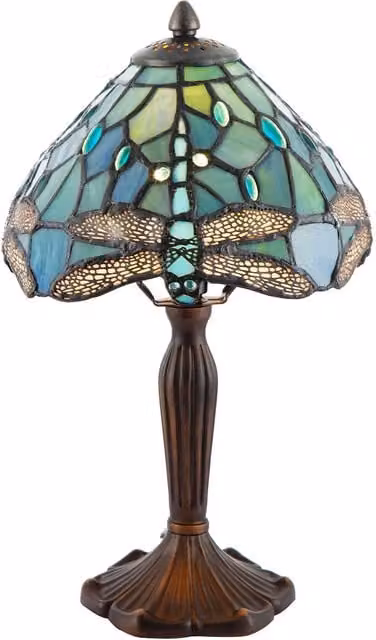 Happy Homewares Hand Crafted Stained Glass Dragonfly Tiffany Table Lamp in Green and Bronze – 1