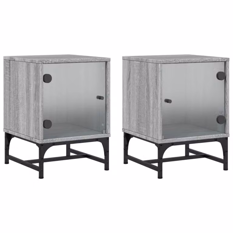 Berkfield Home Bedside Cabinets with Glass Doors, 2 Pack, Grey Sonoma, W/D/H: 35 x 37 x 50 cm