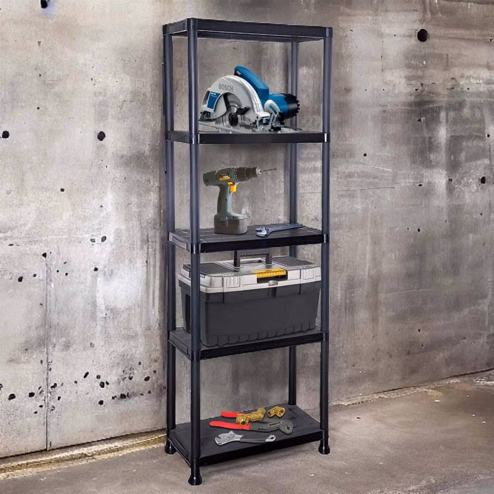SPETLEK 5 Tier Plastic Home Storage Shelving Unit in Black, W/D/H: 50 x 50 x 100 cm – 2