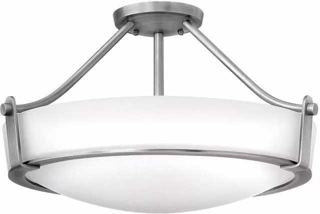 Elstead Hathaway 2 Light Medium Semi Flush Ceiling Light in Nickel with Glass Shade and E27 Bulb Holder