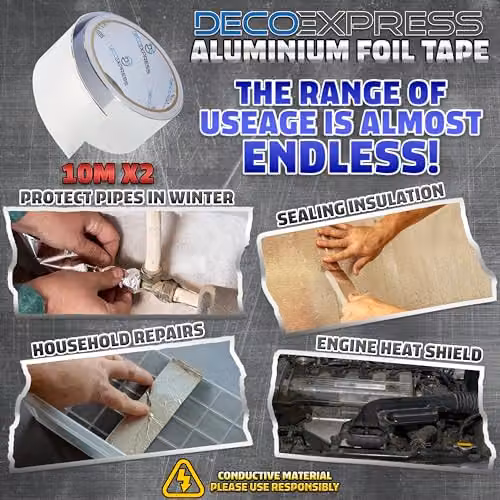 kreativekraft Silver Aluminium Foil Insulation Tape, W: 4.5 cm, L: 10 m (Pack of 2) – 2