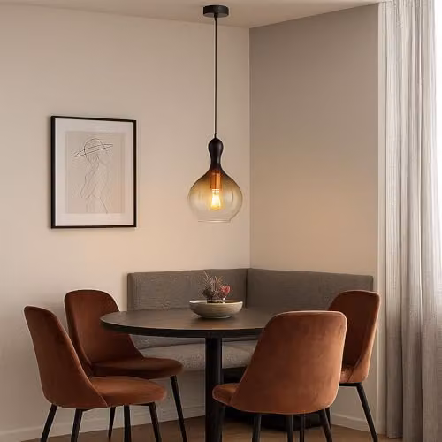 Globo Lighting Aladdin Modern Dome Pendant Light in Black and Gold with Amber Glass Shade, Diameter: 23 cm – 2